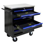 RYH 4/5/6/7 Drawers Rolling Tool Chest -Heavy Duty Mobile Metal Tool Box with Locking Wheels, with Stainless Steel Worktop, Garage Tool Storage Cabinet (Black-Blue, 7-Drawers 30.7" H×25.9" W)