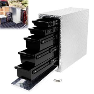 Maeklon Truck Bed Tool Box with 5-Drawer Slides, Heavy Wall Aluminum Truck Bed Tool Box, Lockable Tool Chest Storage for Pickup, Jobsite and Side Trucks, Silver