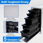 Maeklon Truck Bed Tool Box with 5-Drawer Slides, Heavy Wall Aluminum Truck Bed Tool Box, Lockable Tool Chest Storage for Pickup, Jobsite and Side Trucks, Silver