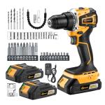 Aowei Cordless Drill Set/Driver, 20V Electric Power Drill With Battery And Charger, 40N Torque, 20+1 Settings, 2 Batteries,3/8-Inch Keyless Chuck, Driver Bits Kit, LED Light