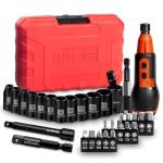 LLNDEI 31Pcs Electric Screwdriver, 4V Cordless Screwdriver Rechargeable with 15PCS Bits & 11PCS 1/4" Sockets, Power Screwdriver with Extension Bar, Adapters and Universal Joint.