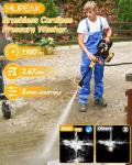 MUPEAK Cordless Pressure Washer Battery Operated, 1100PSI-Brushless Portable Power Washer with 2 Batteries, 3 Speed Adjustable/6 in 1 Nozzle, 4.0Ah Battery Power Washers for Car Yard Cleaning, Yellow