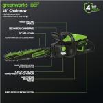 Greenworks 60V 18" Brushless Cordless Chainsaw,(Tool Only)