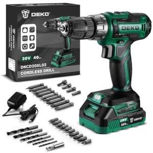 Power Drill Cordless: DEKO PRO Cordless Drill 20V Electric Power Drills Set Tool for Women with Battery and Charger 20 Volt Drills Driver Kit Green