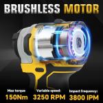 Cordless Impact Driver for Dewalt 20V Battery, Brushless 1/4" Impact Driver, 3-Speed(0-3250 RPM), 3800 IPM Power Impact Drill with LED Light, for Home Improvement Tasks(no battery)