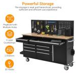 61-inch Rolling Tool Chest, 10 Drawers Garage Workbench Storage Tool Cabinet with Power Strip, Solid Rubber Wood Top, 1675 LBS Load Mobile Workstation, Heavy Duty Rolling Cabinet