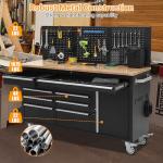 61-inch Rolling Tool Chest, 10 Drawers Garage Workbench Storage Tool Cabinet with Power Strip, Solid Rubber Wood Top, 1675 LBS Load Mobile Workstation, Heavy Duty Rolling Cabinet