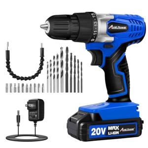 AVID POWER 20V MAX Lithium lon Cordless Drill Set, Power Drill Kit with Battery and Charger, 3/8-Inch Keyless Chuck, Variable Speed, 16 Position and 22pcs Bits (Blue)
