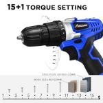 AVID POWER 20V MAX Lithium lon Cordless Drill Set, Power Drill Kit with Battery and Charger, 3/8-Inch Keyless Chuck, Variable Speed, 16 Position and 22pcs Bits (Blue)