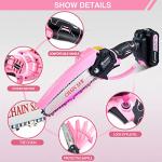 Saker Mini Electric Chainsaw,6 Inch, Handheld Portable Chain Saw Pruning Shears Chainsaw Cordless for Tree Branches,Household and Garden(SAKER MINI CHAINSAW PINK + 2 BATTERIES + 3 CHAINS)