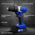 AVID POWER 20V MAX Lithium lon Cordless Drill Set, Power Drill Kit with Battery and Charger, 3/8-Inch Keyless Chuck, Variable Speed, 16 Position and 22pcs Bits (Blue)
