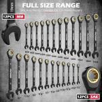 Premium 24-Piece Ratcheting Wrench Set, SAE & Metric Combination Wrenches, 8–19mm / 1/4″–7/8″, 72-Tooth CR-V Steel with Durable Black Finish, Ratchet Spanners with Roll-Up Tool Pouch for Repair