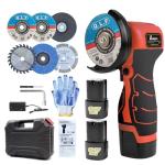 ZFULVO Cordless Brush Angle Grinder Kit, 19500rpm Mini Electric Angle Grinding Tool with 2pcs 16.8V 2000mAh Batteries and 5-Cutting Discs, Grinder Handheld Cutter for Metal Wood