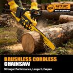 DDKUN 16-Inch Brushless Cordless Chainsaw, 40V (2 x 20V MAX) Battery Chain Saw Compatible DeWal Battery,Ideal for Wood/Tree Cutting, Pruning,(Tool Only)