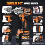 MAGSEN 1/2 inch Cordless Impact Wrench, 900Ft-lbs (1200N.m) High Torque Brushless Impact Gun,3800RPM,2x4000mAh Battery, 5 Sockets,LED Light,Electric Impact Motor Variable Speeds for Car/Mower/Pickup