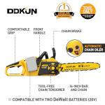 DDKUN 16-Inch Brushless Cordless Chainsaw, 40V (2 x 20V MAX) Battery Chain Saw Compatible DeWal Battery,Ideal for Wood/Tree Cutting, Pruning,(Tool Only)