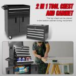 Torin 5-Drawer Rolling Tool Chest: Metal Tool Box with Wheels, Removable Top Tool Box, Liner, Adjustable Shelf and Locking Mechanism for Garage Workshop,Black