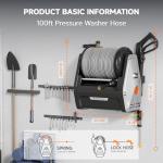 Giraffe Tools Wall Mounted Pressure Washer with 100ft Detachable Hose, Max 2900 PSI 2.2 GPM Electric Power Washer with 1800W Motor, Automatic Rewind, Any Length Locky
