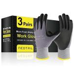 NEOTRIL Safety Work Gloves MicroFoam Nitrile Coated-3 Pairs, Seamless Knit Nylon Bulk Pack Working Gloves with Grip for Men Women Light Duty Work,Automotive,Warehouse (Gray,M)
