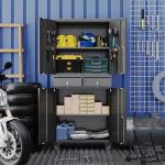 Reemoon Garage Storage Cabinet with Wheels and Doors,71" H Metal Storage Cabinet with Pegboard and 2 Drawers for Garage, Warehouse,Home,Required Assembly,Black