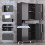 Reemoon Garage Storage Cabinet with Wheels and Doors,71" H Metal Storage Cabinet with Pegboard and 2 Drawers for Garage, Warehouse,Home,Required Assembly,Black