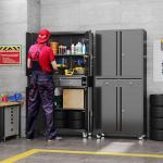 Reemoon Garage Storage Cabinet with Wheels and Doors,71" H Metal Storage Cabinet with Pegboard and 2 Drawers for Garage, Warehouse,Home,Required Assembly,Black