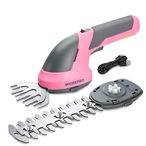 WORKPRO Cordless Grass Shear & Shrubbery Trimmer - 2 in 1 Handheld Hedge Trimmer 7.2V Electric Grass Trimmer Hedge Shears/Grass Cutter Rechargeable Lithium-Ion Battery and Type-C Cable - Pink Ribbon