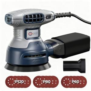 5-Inch Random Orbital Sander, Toolok 3Amp Electric Palm Sander with 6 Variable Speeds 6000-13000 OPM, Dust Bag & Vacuum Adapter, 15 Sandpapers for Woodworking, Furniture Refinishing & Paint Removal