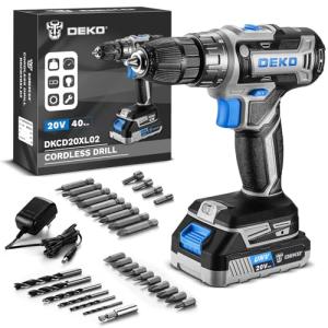Power Drill Cordless: DEKO PRO Cordless Drill 20V Electric Power Drill Set Tool for Women Drills with Battery and Charger 20 Volt Drills Driver Kit Blue
