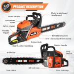62CC Gas Chainsaw, Professional Chainsaw with 2-Stroke Engine, 20inch & 24inch Chain Saw Bar, Ergonomic Non-Slip Handle & Dual Fuel Tanks for Tree Wood Cutting