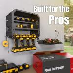 Spampur Power Tool Organizer Wall Mount with 4 Power Outlets & Charging Station &420lbs Capacity, Tool Battery storage, Metal Heavy Duty Wall Mounted Drill Holder for Garage Workshop, Men Gifts