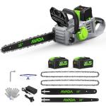 Electric Chainsaw Cordless, 42V 16 Inch Battery Chainsaw with Brushless Motor and Quiet Superior Cutting Power, Hand Battery Powered chainsaw for Tree Trimming Wood Cutting, 2 Battery and Charger