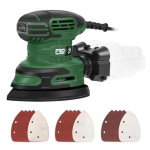 Prostormer Detail Sander, 13000RPM Mouse Sander, 1.6A Electric Palm Sanders with 15Pcs Sandpapers, Dust Collection Box for Tight Spaces Sanding, Polishing, Woodworking in Home Decoration