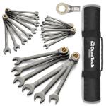 DURATECH Anti-Slip Ratcheting Wrench Set, Combination Wrench Set, 22-piece, Metric & SAE, 1/4" to 3/4" & 6-18mm, 72-Tooth, CR-V Steel, Nickel Plating, with Pouch