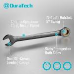 DURATECH Anti-Slip Ratcheting Wrench Set, Combination Wrench Set, 22-piece, Metric & SAE, 1/4" to 3/4" & 6-18mm, 72-Tooth, CR-V Steel, Nickel Plating, with Pouch