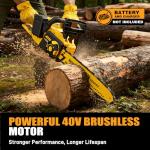 DDKUN 16-Inch Brushless Cordless Chainsaw, 40V (2 x 20V MAX) Battery Chain Saw Compatible DeWal Battery,Ideal for Wood/Tree Cutting, Pruning,(Tool Only)