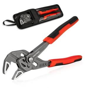 HAUTMEC Adjustable Pliers Wrench, 7-Inch Smooth Jaw Parallel Pliers, Heat-Treated CR-V Steel & Phosphated Rust-Resistant, SAE/Metric Scale, Storage Belt Pouch for Professional Plumbing & DIY