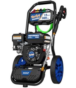 TOOLCY 3400 PSI Gas Pressure Washer, 2.8 GPM Gas Powered Power Washer with Soap Tank, Reinforced Pump & 212cc OHV Engine, 35 FT Pressure Hose, Quick Connect Swivel Pressure Gun, 5 Nozzles for Homes