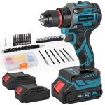 Cordless Drill, 21V Brushless Power Drill with Dual 2.0Ah Power Pack and Charger, Electric Drills Set, 3/8" Metal Chuck, 25+1 Torque, 2 Speed Compact Drills with 87PCS for DIY, Home Repair & Gift