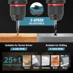 Cordless Drill, 21V Brushless Power Drill with Dual 2.0Ah Power Pack and Charger, Electric Drills Set, 3/8" Metal Chuck, 25+1 Torque, 2 Speed Compact Drills with 87PCS for DIY, Home Repair & Gift