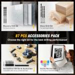 Cordless Drill, 21V Brushless Power Drill with Dual 2.0Ah Power Pack and Charger, Electric Drills Set, 3/8" Metal Chuck, 25+1 Torque, 2 Speed Compact Drills with 87PCS for DIY, Home Repair & Gift