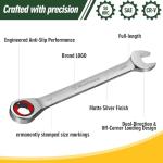 8-Piece Ratcheting Combination Wrench Set, Matte Silver Finish, SAE 5/16-3/4 in, 72-Tooth Ratchet Gears, 5° Swing Arc, Anti-Slip Tooth Design, Cr-V Steel, Full Chrome Plated, Foldable Storage Pouch
