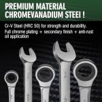 8-Piece Ratcheting Combination Wrench Set, Matte Silver Finish, SAE 5/16-3/4 in, 72-Tooth Ratchet Gears, 5° Swing Arc, Anti-Slip Tooth Design, Cr-V Steel, Full Chrome Plated, Foldable Storage Pouch