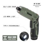 KREBS Power Electric Screwdriver, 4V Max 5Nm Cordless Screwdriver Rechargeable Set with 39pcs bits Accessories Kit, with LED Light Adjustable 2 Position Handles