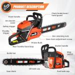 20 Inch Gas Chainsaw, 62CC Professional Chainsaw with 2-Stroke Engine, Ergonomic Non-Slip Handle & Dual Fuel Tanks for Wood Cutting, Tree Trimming, Land Clearing