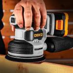 Cordless Orbital Sander: DEKOPRO 20V Random Orbit Sander, 5inch Power Palm Sander Electric Sanders Tool with Battery, Charger, Dust Collector, 16 Pcs Sanding Discs for Woodwroking