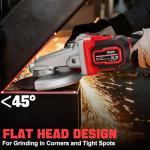 Ecarke Flathead Braking Grinder Compatible with Milwaukee 18V Battery, 4-1/2" to 5",11000RPM, Anti-Vibration&Multiple Safety System,Tool-Free Guard,Angle Grinder for Tight Spaces Grinding (Tool Only)