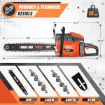 20 Inch Gas Chainsaw, 62CC Professional Chainsaw with 2-Stroke Engine, Ergonomic Non-Slip Handle & Dual Fuel Tanks for Wood Cutting, Tree Trimming, Land Clearing