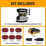 Cordless Orbital Sander: DEKOPRO 20V Random Orbit Sander, 5inch Power Palm Sander Electric Sanders Tool with Battery, Charger, Dust Collector, 16 Pcs Sanding Discs for Woodwroking