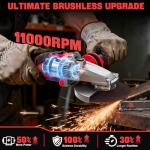 Ecarke Flathead Braking Grinder Compatible with Milwaukee 18V Battery, 4-1/2" to 5",11000RPM, Anti-Vibration&Multiple Safety System,Tool-Free Guard,Angle Grinder for Tight Spaces Grinding (Tool Only)